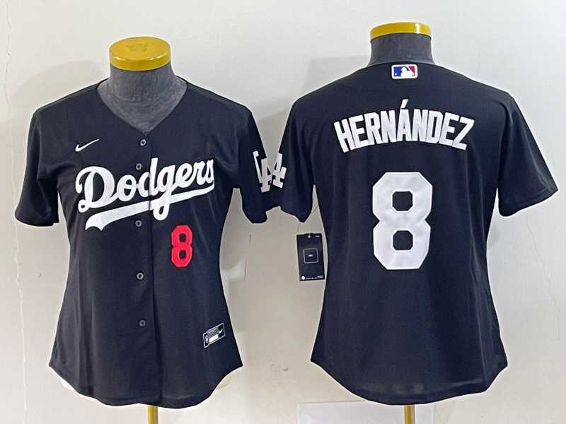 Womens Los Angeles Dodgers #8 Kike Hernandez Number Black Stitched Cool Base Nike Jersey->mlb womens jerseys->MLB Jersey